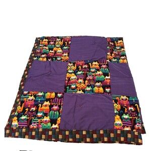 Handcrafted Cat Themed Rag Quilt Throw Novelty Colorful Cotton Fabrics 36" X 44"